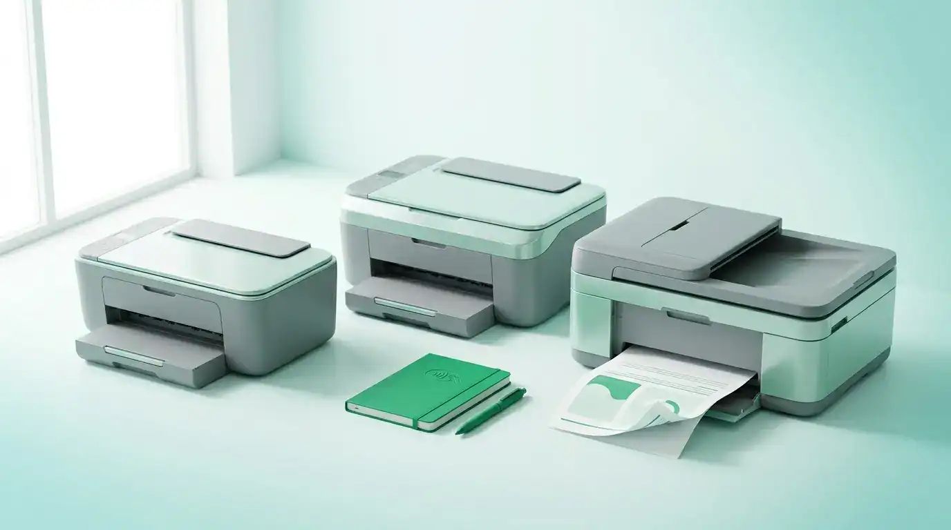 Best printers for small businesses UK 2026 - Epson EcoTank ET-4950, HP OfficeJet Pro 9125e, and Brother MFC-J4350DW