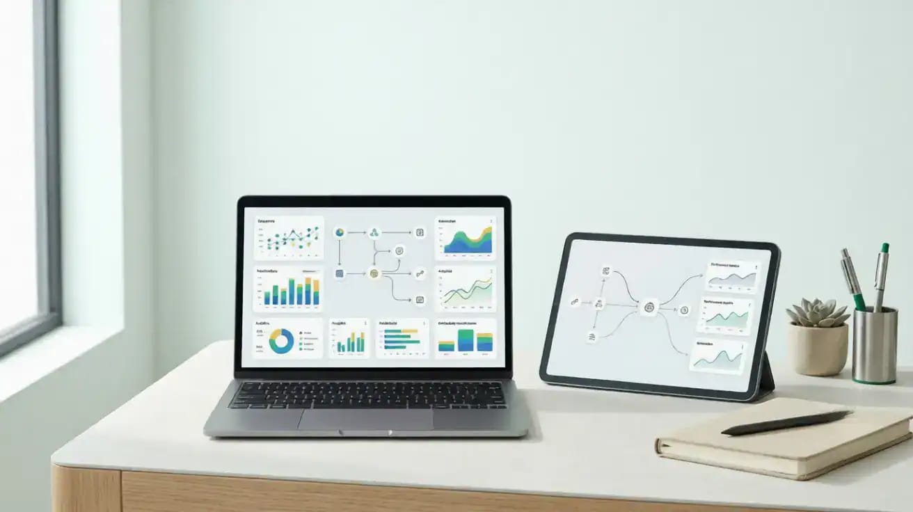 Selection of AI tool interfaces on a laptop screen, best AI tools for UK small businesses