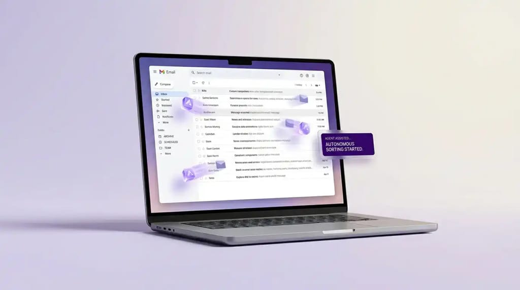 Notion mail is closing. A laptop displaying an empty email inbox with an AI interface overlay, representing the shift from manual to agent-driven email management.