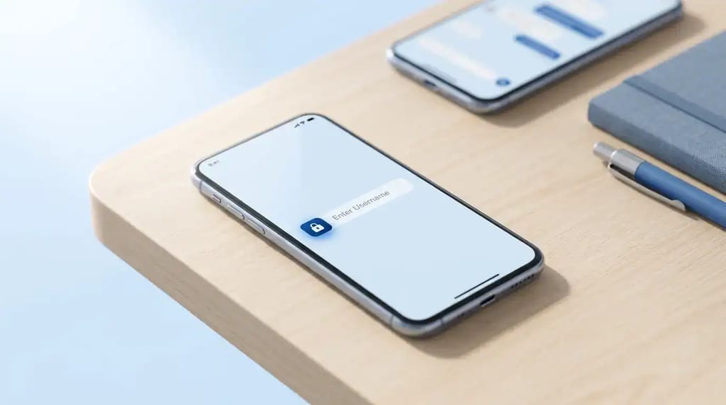 Smartphone screen showing a messaging app username field instead of a phone number